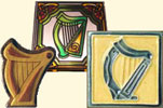Set of 3 Irish Harp Magnets: wooden, ceramic, and stained glass