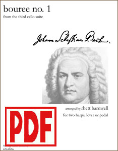 Bouree No. 1 by Bach arranged for harp duet or ensemble by Rhett Barnwell PDF Download